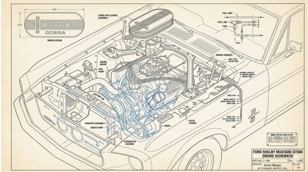 Plan du moteur de la Shelby GT 500 de 1967