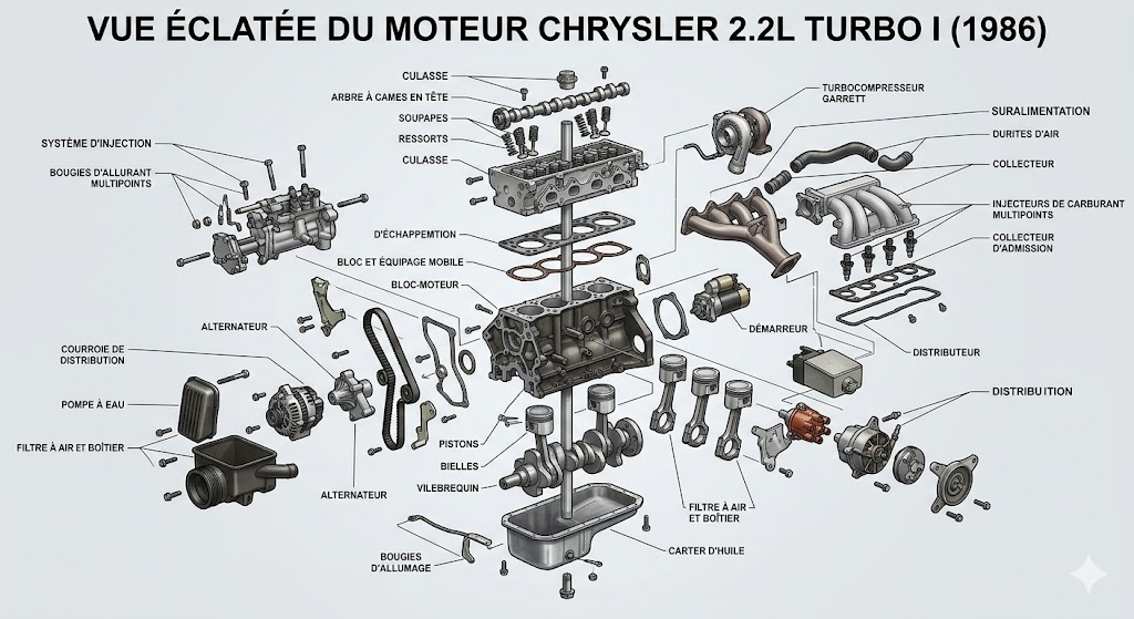 Le quatre cylindres en ligne de 2,2 litres développé par l'ingénieur Willem Weertman a sauvé le groupe Chrysler au début des années 1980. En greffant un turbocompresseur Garrett T3 en 1984 sans ajouter d'échangeur thermique air-air (intercooler), Chrysler a créé la version Turbo I.