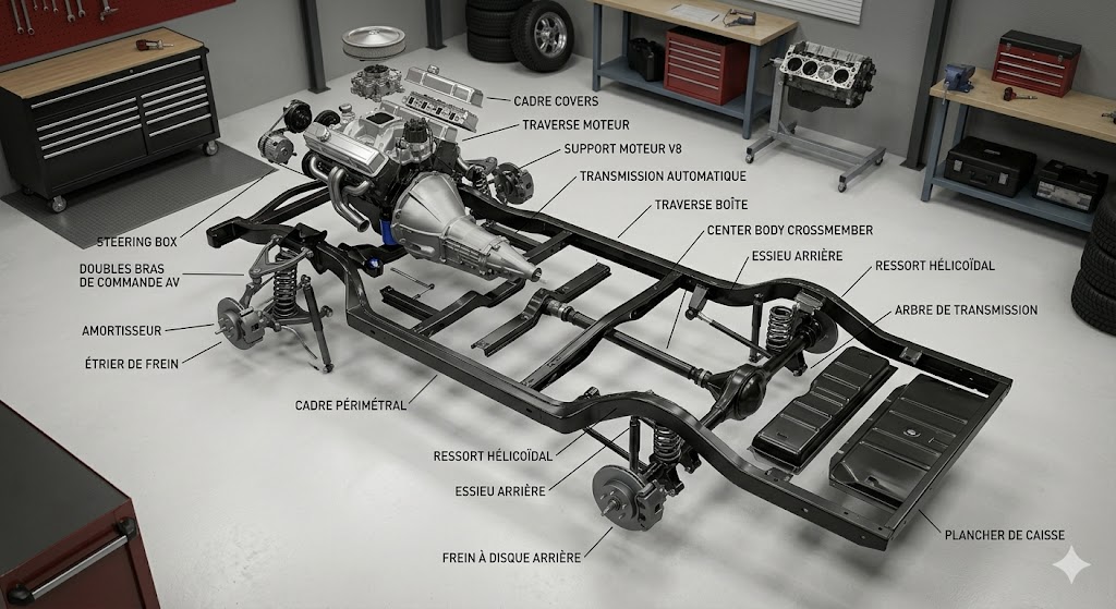 Les kits complets de conversion de suspensions arrière de type Quadralink ou suspensions indépendantes incluant leur propre sous-châssis tubulaire complet subissent une forte hausse tarifaire. Leur intégration transforme radicalement le véhicule, augmentant sa valeur sur le marché de l'enchère haut de gamme (type Barrett-Jackson ou Mecum).