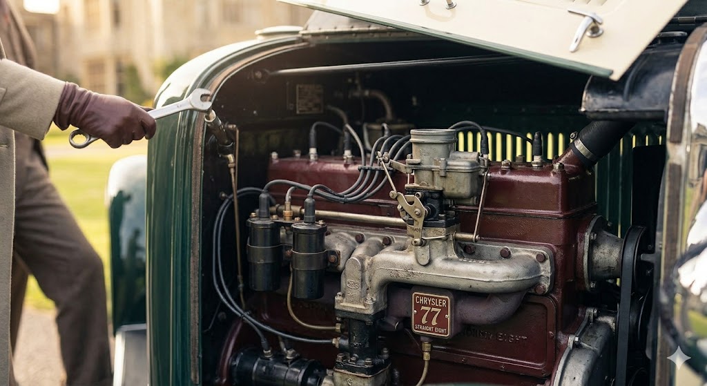 Sous son long capot, la Série 77 abrite un moteur à six cylindres en ligne à soupapes latérales d'une cylindrée de 4,4 litres (268 cubic inches). Ce bloc en fonte, réputé pour sa robustesse, développe une puissance de 93 chevaux, une valeur impressionnante pour l'année 1930 permettant d'atteindre des vitesses de croisière élevées.